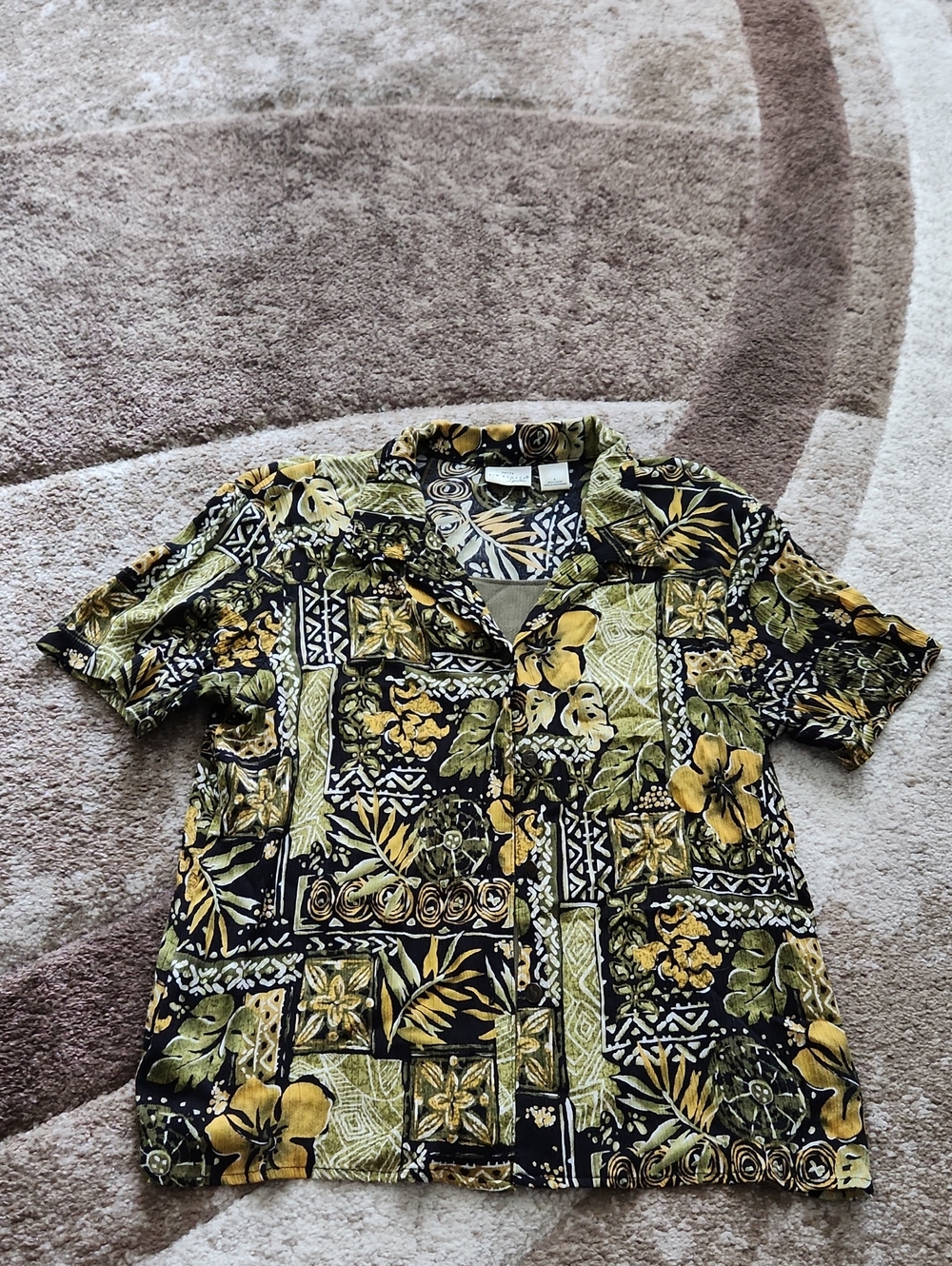 Black and Olive Floral Hawaiian Shirt